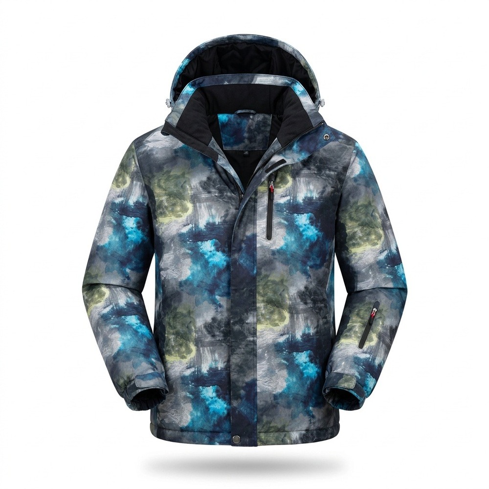 Arctic Queen Women Abstract Watercolor Ski Jacket Blue Green Waterproof Large